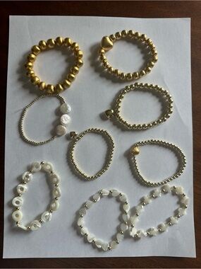 Cocos Beads Gold and White Beaded Stretch Bracelet Set
